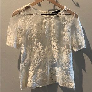Floral White See Through Lace Blouse